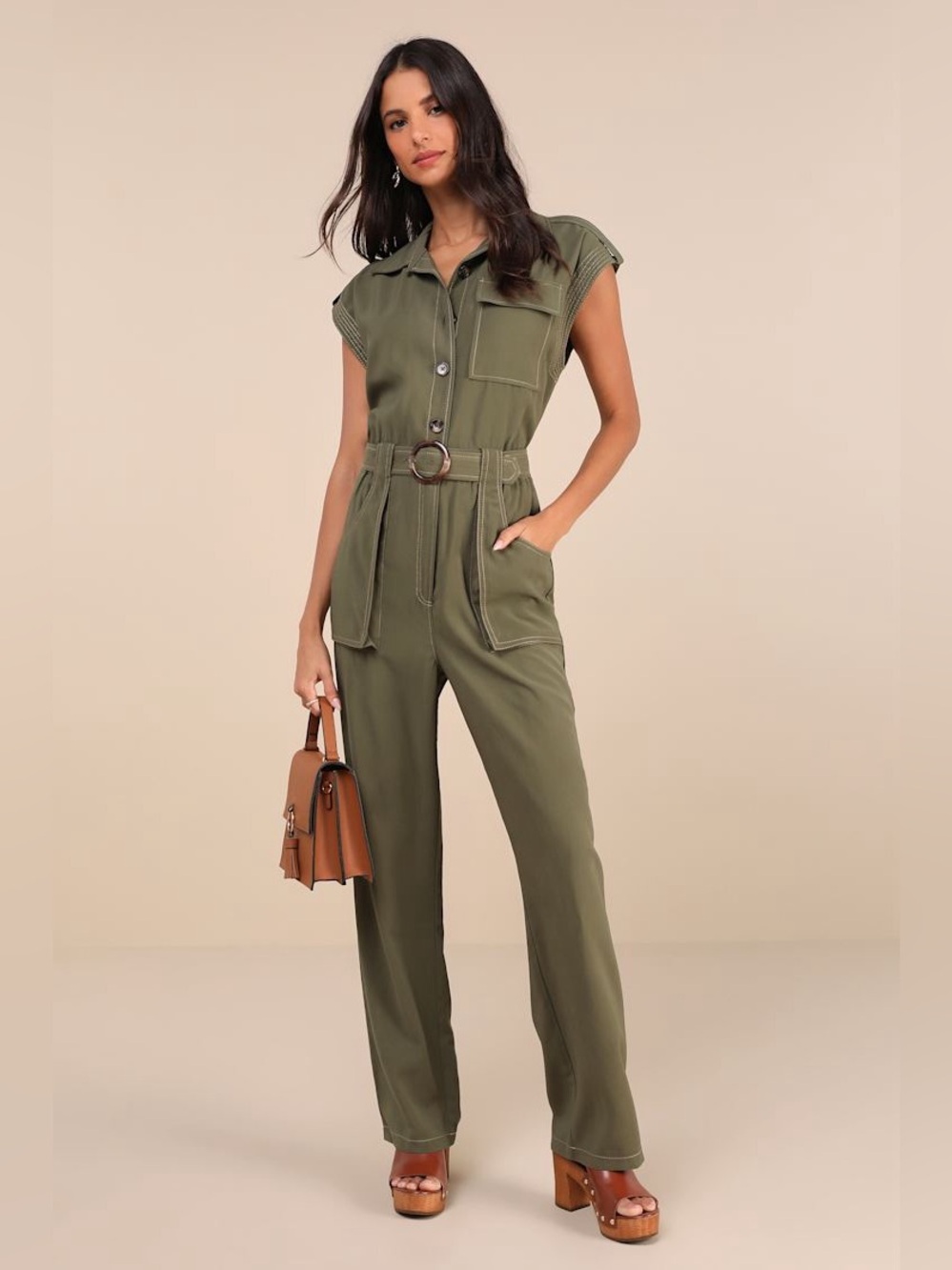 Steve Madden -Olive Utility Belted Jumpsuit - Size L